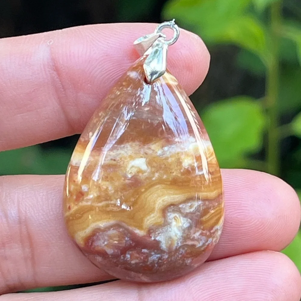 Sterling silver Alashan agate teardrop‎ pendant 1547